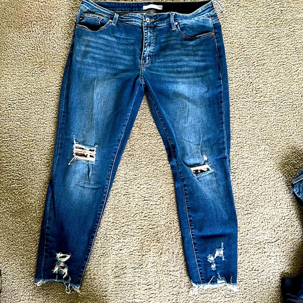 KanCan exclu for Maurice’s jeans with cheetah destruction and frayed hem. 33